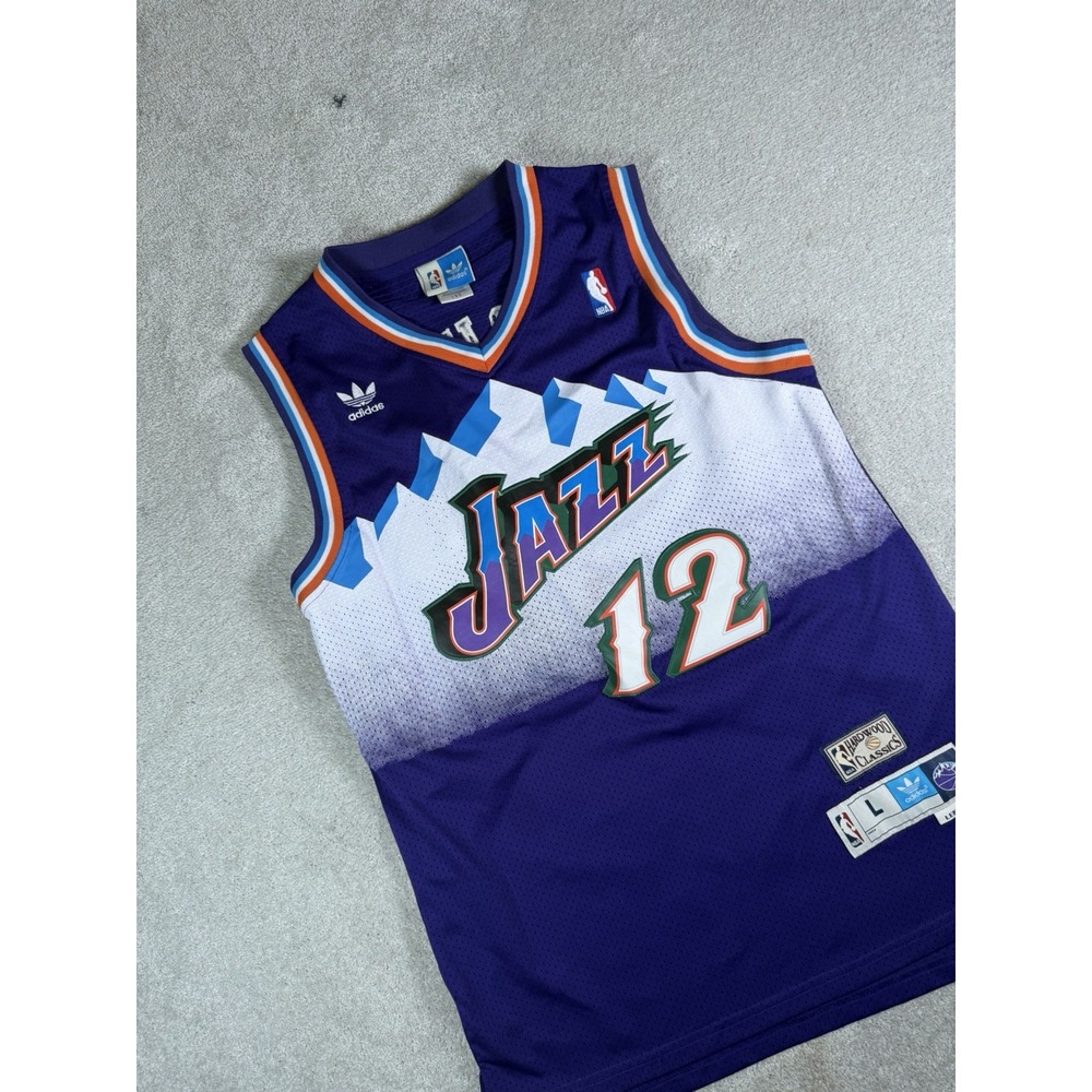 Vtg Adidas Hardwood Classic Utah Jazz Jersey John Stockton Size L Length + 2 EUC